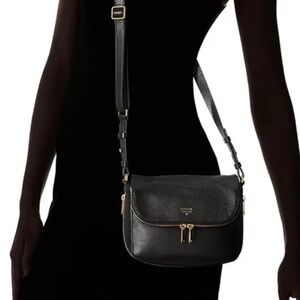Fossil Preston Black Leather Expandable Crossbody Flap Bag
